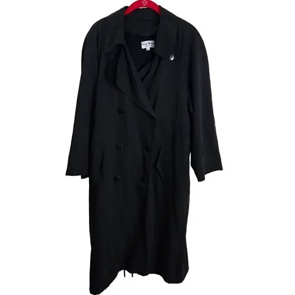 John Weitz Women's Black Double-Breasted Trench Coat Size 6P