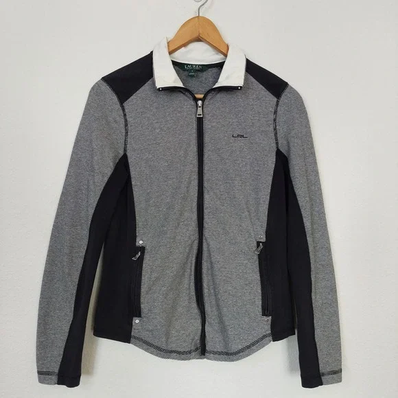 Lauren Ralph Lauren Striped Full Zip Track Jacket Black‎ White Women's Medium