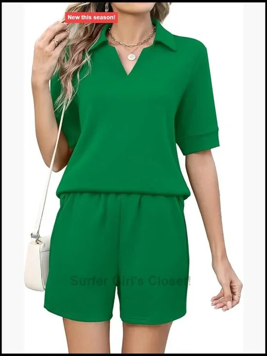 Womens Two Piece Sets Summer Shorts Matching Lounge Sets Polo Sweatsuit Travel