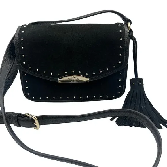 Kate Spade Crossbody Bag West Street Kenway Suede Tassel Charm Black