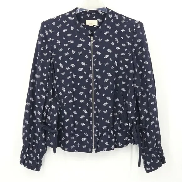 Loft Bomber Jacket Womens Size Medium Floral Coquette Soft Lightweight Bows