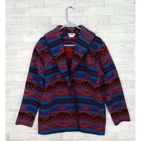 Vintage 80s‎ Jo Hardin Red Blue Southwestern Western Aztec Jacket Coat Size 8