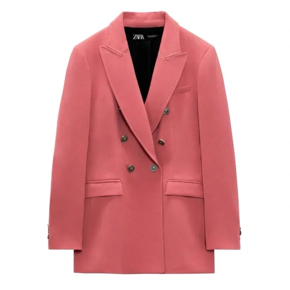 ZARA WOMEN’S DOUBLE BREASTED LONG BLAZER IN DUSTY PINK SIZE XS EUC