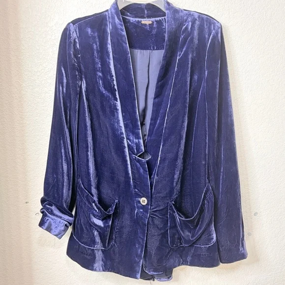 FREE PEOPLE PURPLE Velvet Unstructured Jacket Blazer BOHO Women's - Small