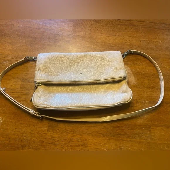 VTG kate spade Light Beige Fold-Over Pebbled Leather Crossbody