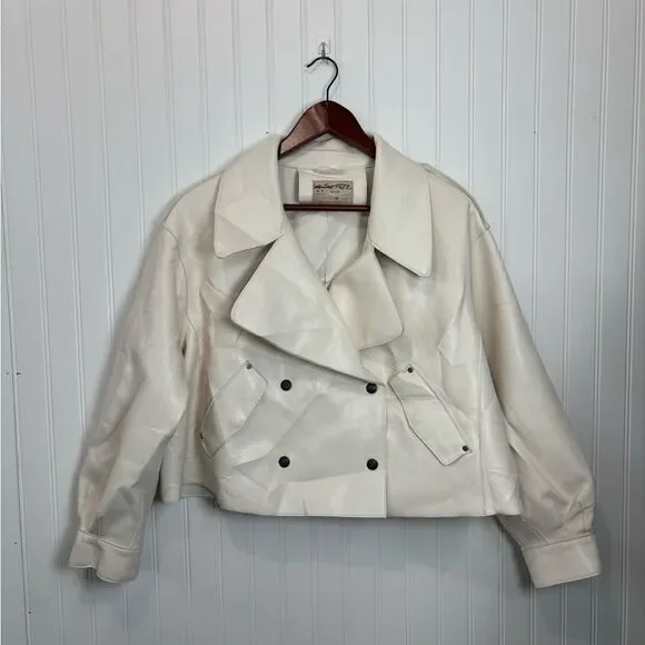 We The Free Alexis vegan faux leather Off-White Double-Breasted cropped jacket