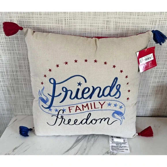 4th of July‎ Linen Pillow Friends Family Freedom Red Blue 16