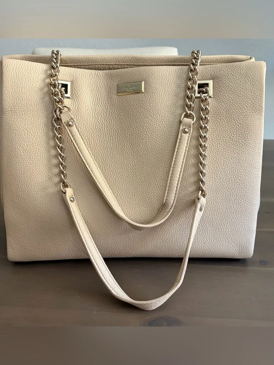 Kate Spade Cream Pebbled Leather Chain Tote