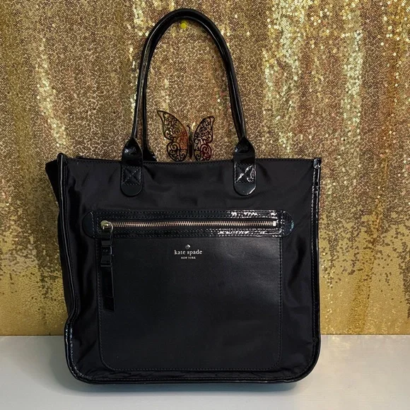 Kate Spade New York Aurelia Court Jessmin Tote in Black Nylon with leather trim