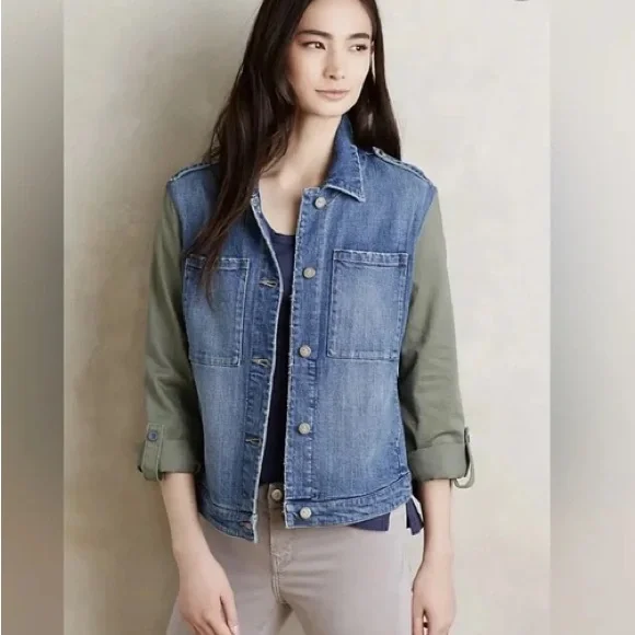Anthropologie Pilcro and The Letterpress Military Mixed Denim Jacket