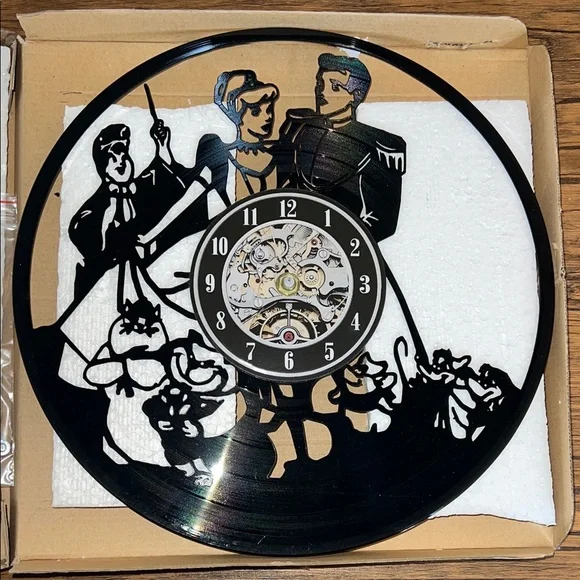 Disney Cinderella Black‎ Vintage Vinyl Record Wall Clock Handmade