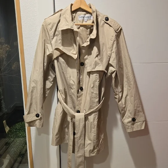 Nine West Beige Belted Trench Coat for Women, XL, GUC, Designer Chic, Casual