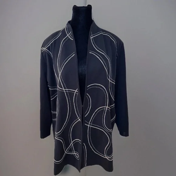 MISOOK Knit Jacket Cardigan Sz XL Embroidered Black Office Work Sophisticated