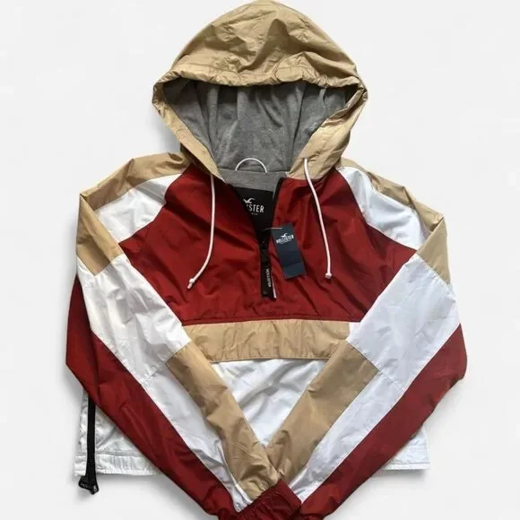 Hollister Color Block Windbreak Cropped Hooded Jacket
