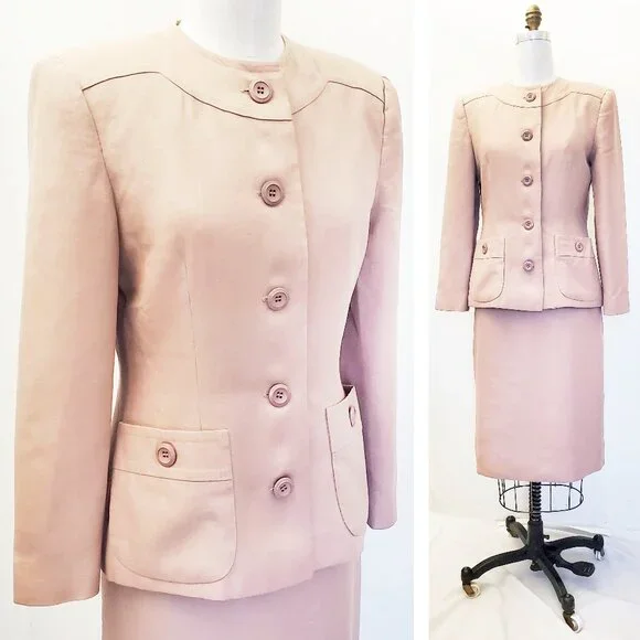 Adele Simpson Womens 40s Style Vintage Jacket Blazer Skirt Suit Dusy Rose 10