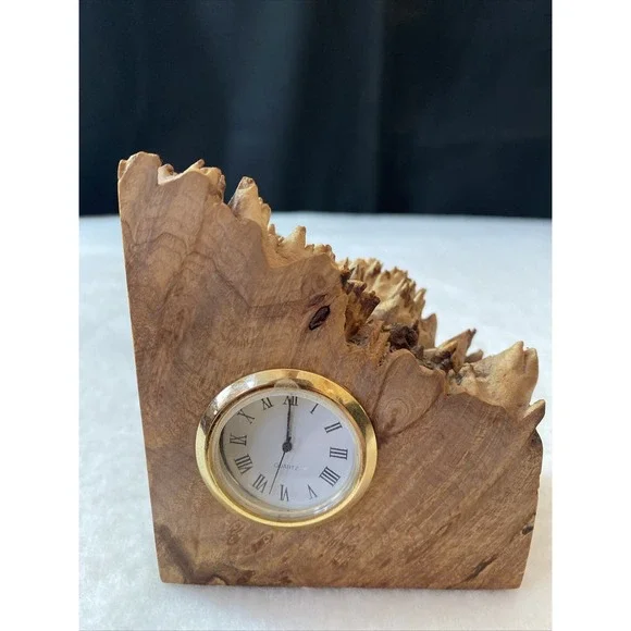 Charles Elkan Burl Wood Rough Edge Book‎ End Analog Clock MCM Not Working