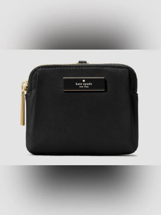 Kate Spade Carter Recycled Nylon Card Case Lanyard Black ID Wallet