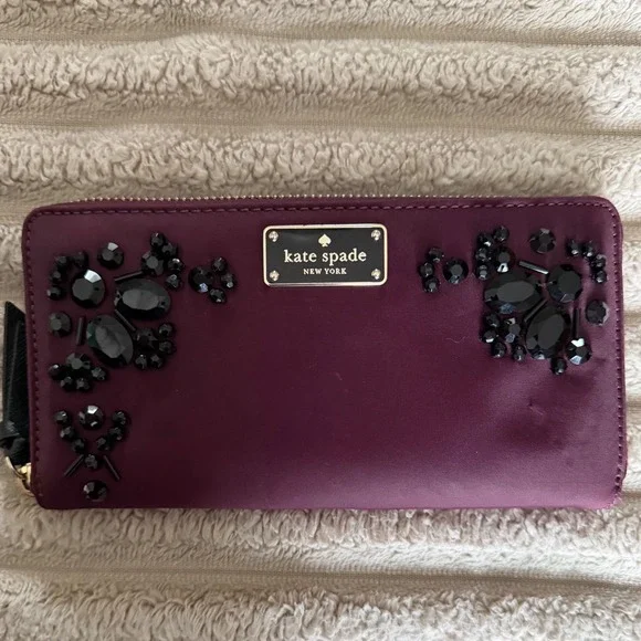 Kate Spade New York Wilson Road Embellished Wallet in deep‎ plum Jeweled