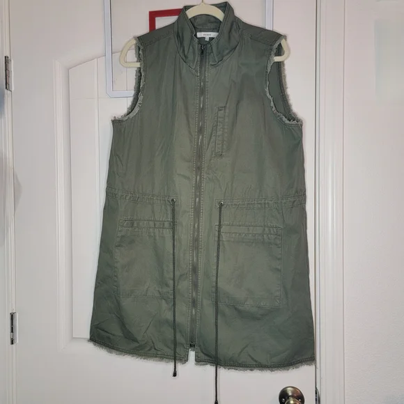 Ro & De Olive Green Utility Zippered Vest with Collared Neckline, Women's Large
