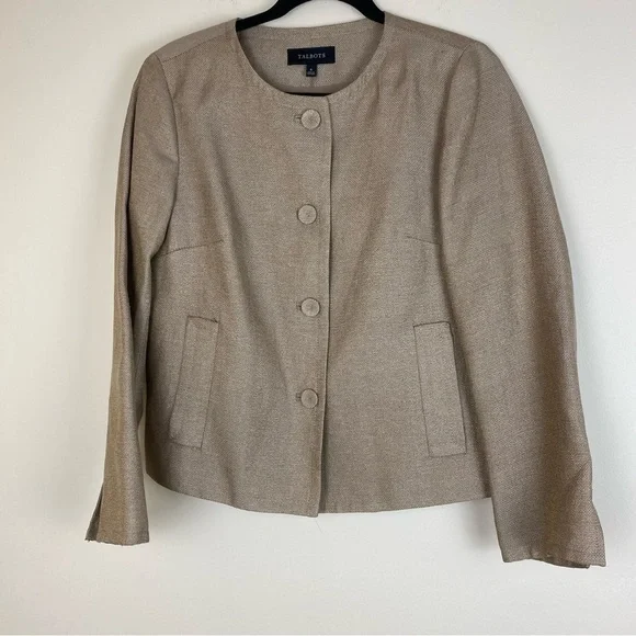 Talbots Golden Linen & Metallic blend Career Suit Jacket‎ Blazer women’s size 6