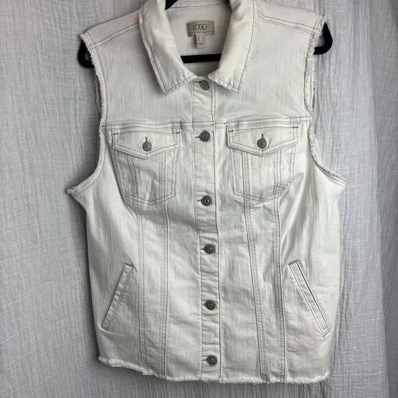 Logo-by-lori-goldstein White Distressed Denim Vest Women's 14