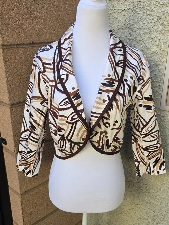 Rabbit Rabbit Rabbit Printed Cropped Bolero in Brown and Cream