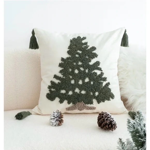 Christmas Tufted Pillow Cover Green Christmas Tree 18x18 Pack Of 1