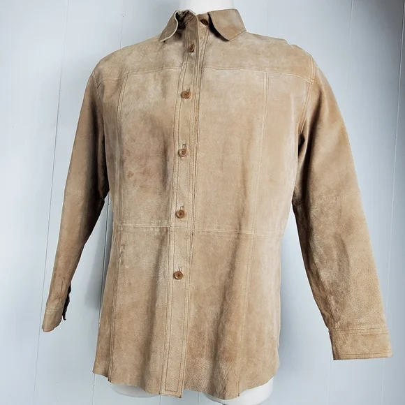 Suede Leather Nygard Collection tan shacket size 16