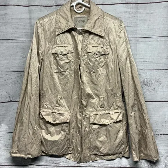 Geox Respira Khaki Light Full Zip Snap Button Jacket Women’s size 14