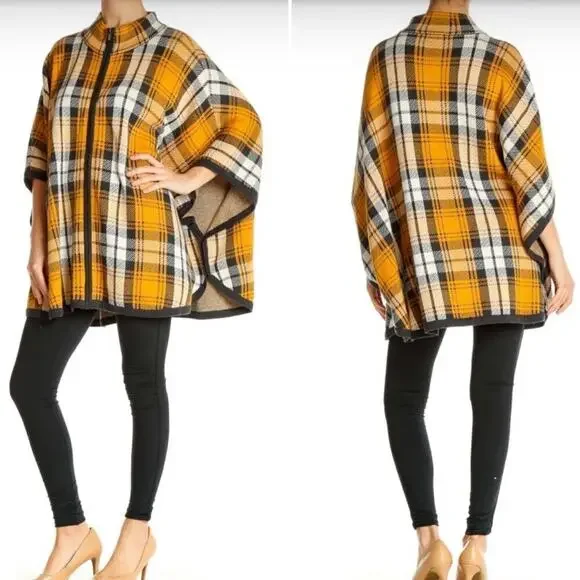 Jones New York Plaid Full Zip Poncho Cardigan Size 2XL