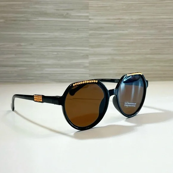 Kid’s Gold and Brown Round Sunglasses