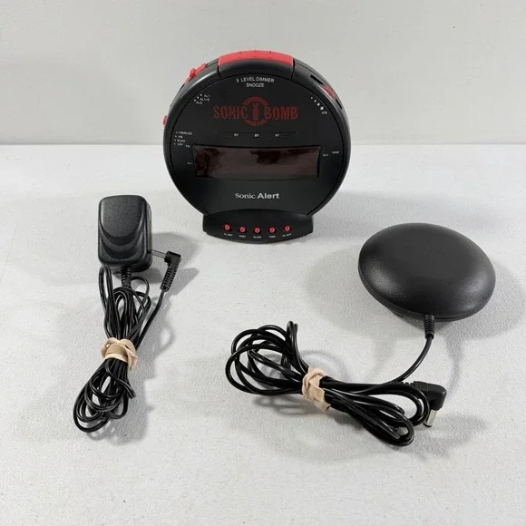 Sonic Alert Sonic Bomb Vibrating Alarm Clock with Bed Shaker TESTED WORKING