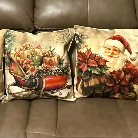 Vintage Looking 18x18 Christmas Throw Pillow Covers Set of 4