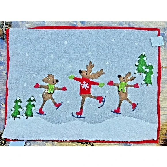 Crate & Barrel Joan Anderson Skating Reindeer Christmas Pillow Cover Set NWT