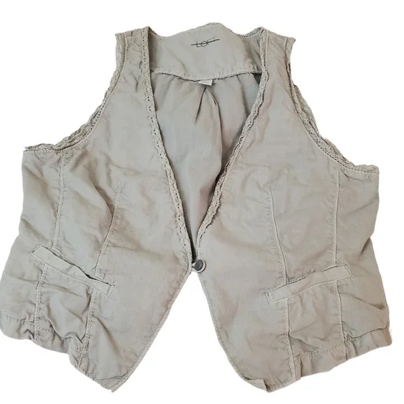 LOFT | CROCHET TRIM ONE BUTTON GRAY CASUAL VEST WOMEN'S SIZE MEDIUM
