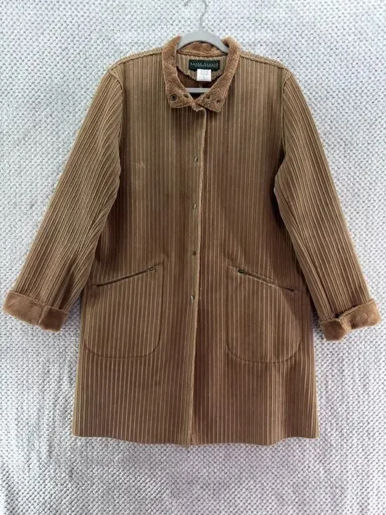 VTG Harve Benard Corduroy Penny Lane Jacket M Tan Long Length Plush Backing