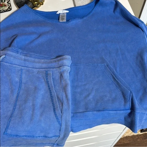 Bundle set Jockey Royal Blue‎ waffle Knit lounge shorts m and matching top Large