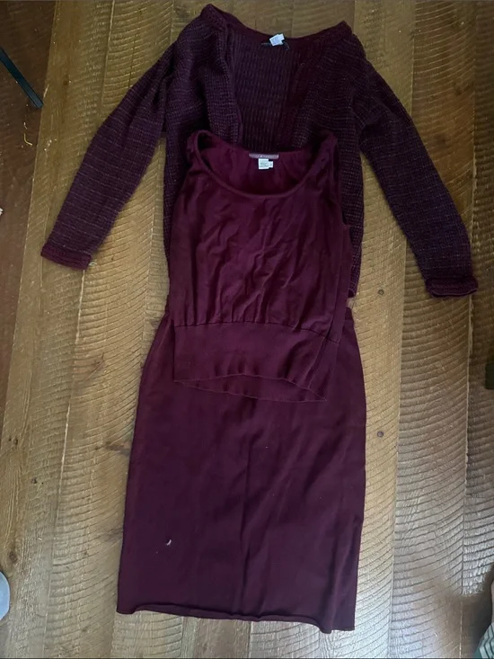 Women's 3Piece Set Sleeveless Knit Tank & Skirt with Matching Cardigan-Burgundy