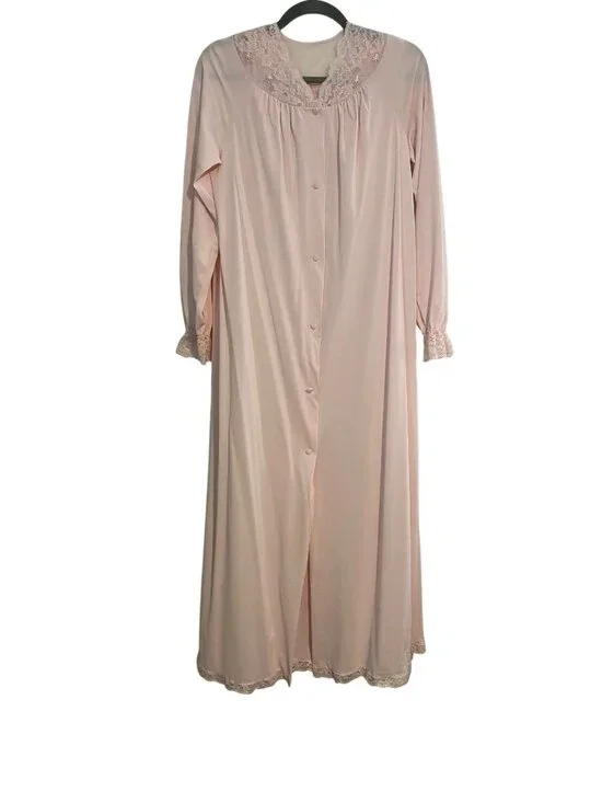 Vintage Shadow Line Women Petite S Pink Matching Nightgown Robe Set Lace Lounge