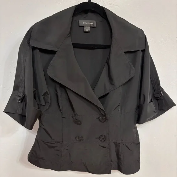 St. John Black Double-Breasted Dolman Sleeves Evening Jacket Sz M EUC