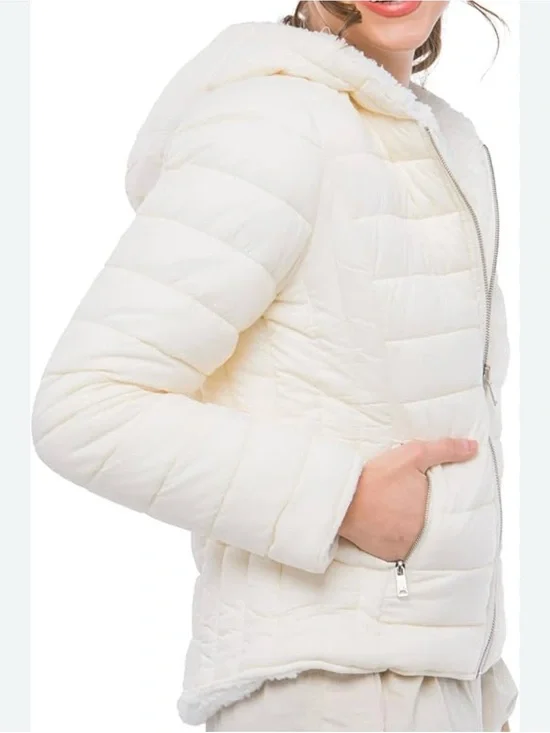 CC CULTURE COUTURE Hooded Fleece Cream Quilted Puffer Jacket