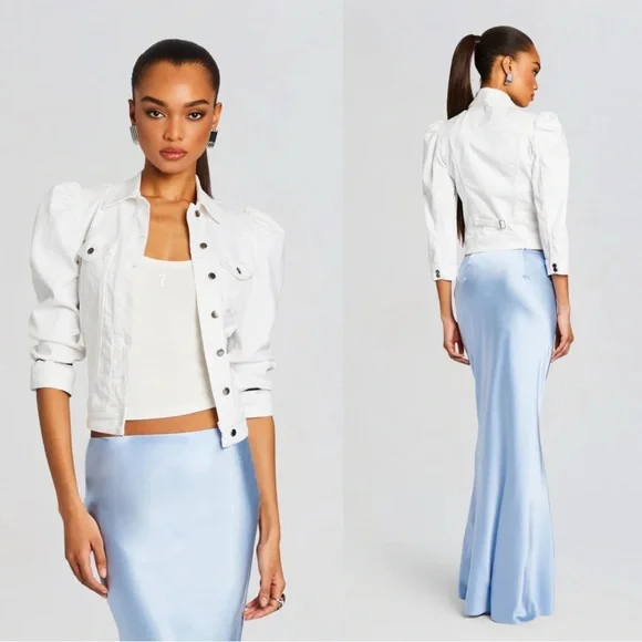 NWT Retrofete Ada Puff Sleeve White Denim Jacket