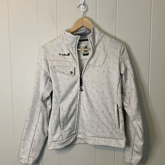 B By Burton White Gray Floral Print Asymmetrical Zippered Jacket Size Small