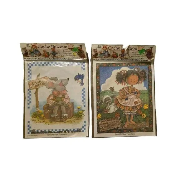 Vintage Cache Iron On Transfers (Lot Of 2) Little Girl & Mouse