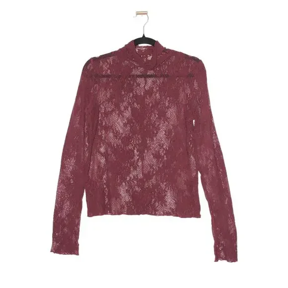 Free People Long Sleeve Dark Red Lace Layering Top Size Large