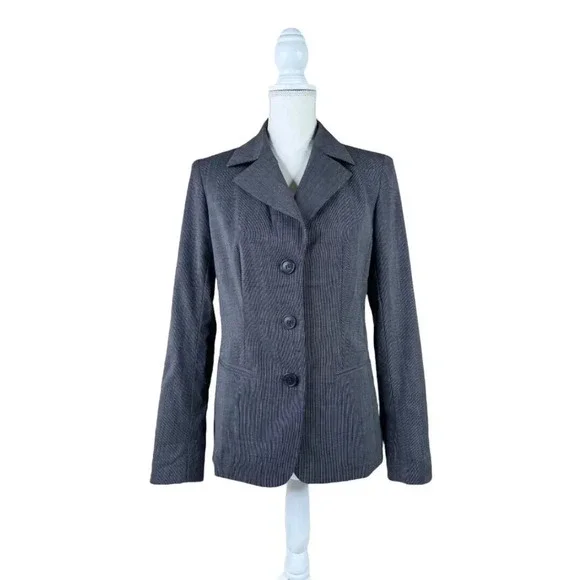 Lafayette 148 Gray Pinstriped Lined Wool Blend Blazer Jacket
