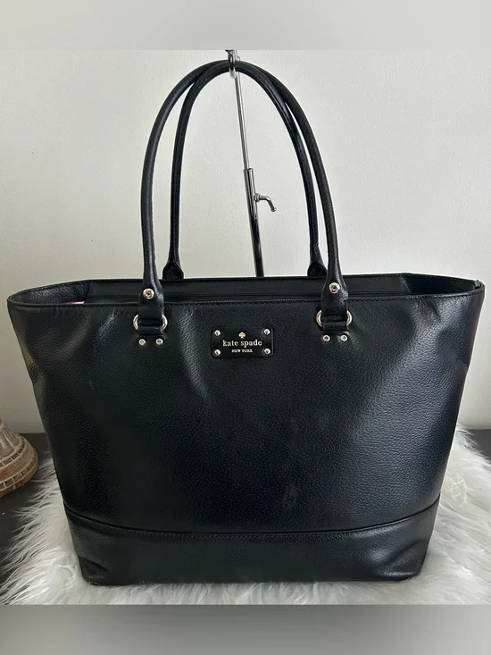 Kate Spade Black Pebbled Leather Zip Top Tote Shoulder Work Laptop Bag