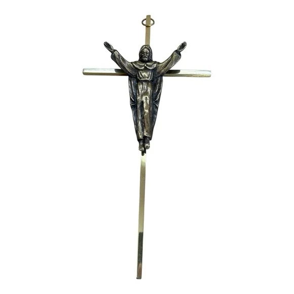 Vintage Brass Wall Crucifix Risen Christ Jesus Mid Century Modern‎ Catholic