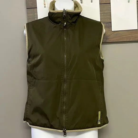 Nike Reversible Olive Tan Two Fabric Mock Neck Two Way Full Zip Up Vest- Small