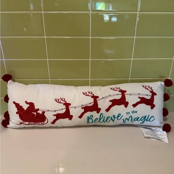 Festive Red and White Holiday Pillow